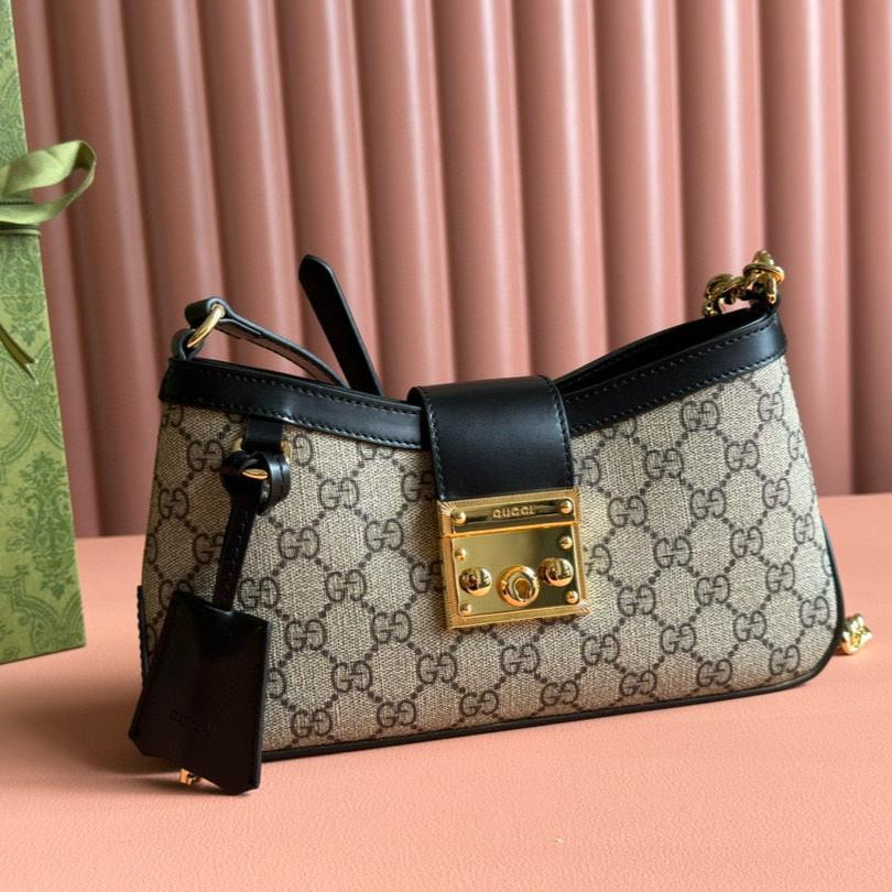 Luxury Gucci GG PADLOCK SMALL 24 BEIGE CANVAS BLACK CALFSKIN