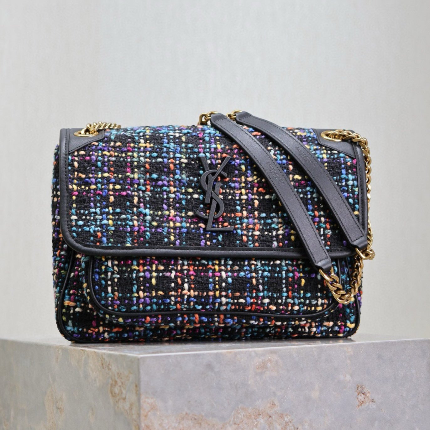 Luxury Saint Laurent YSL Niki Medium 28cm Tweed Bag Gold Hardware