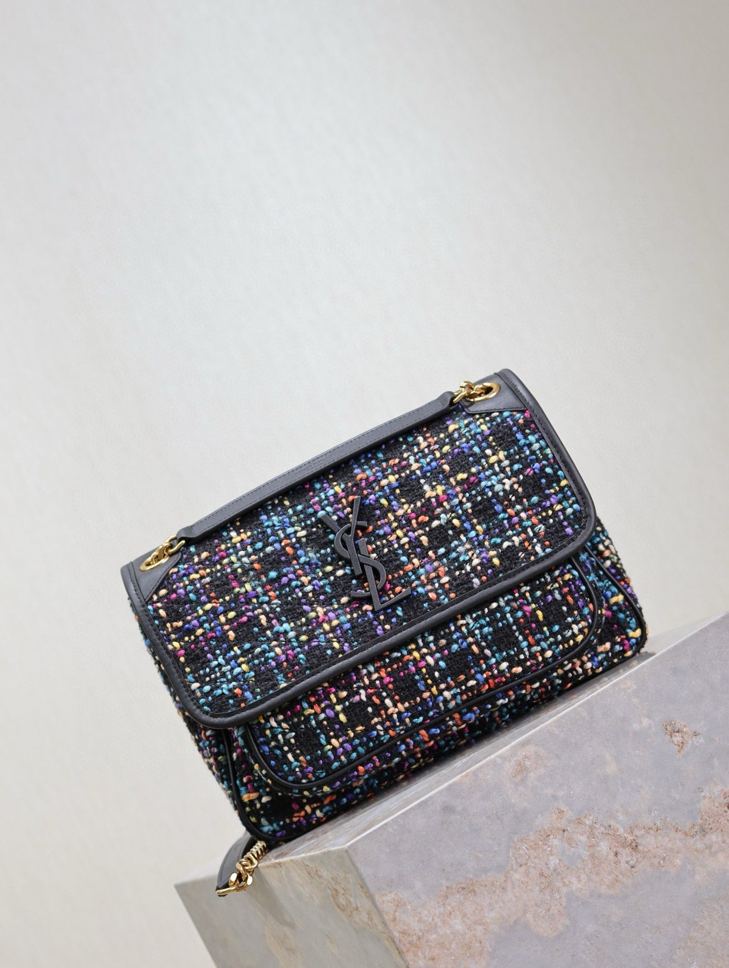 Luxury Saint Laurent YSL Niki Medium 28cm Tweed Bag Gold Hardware