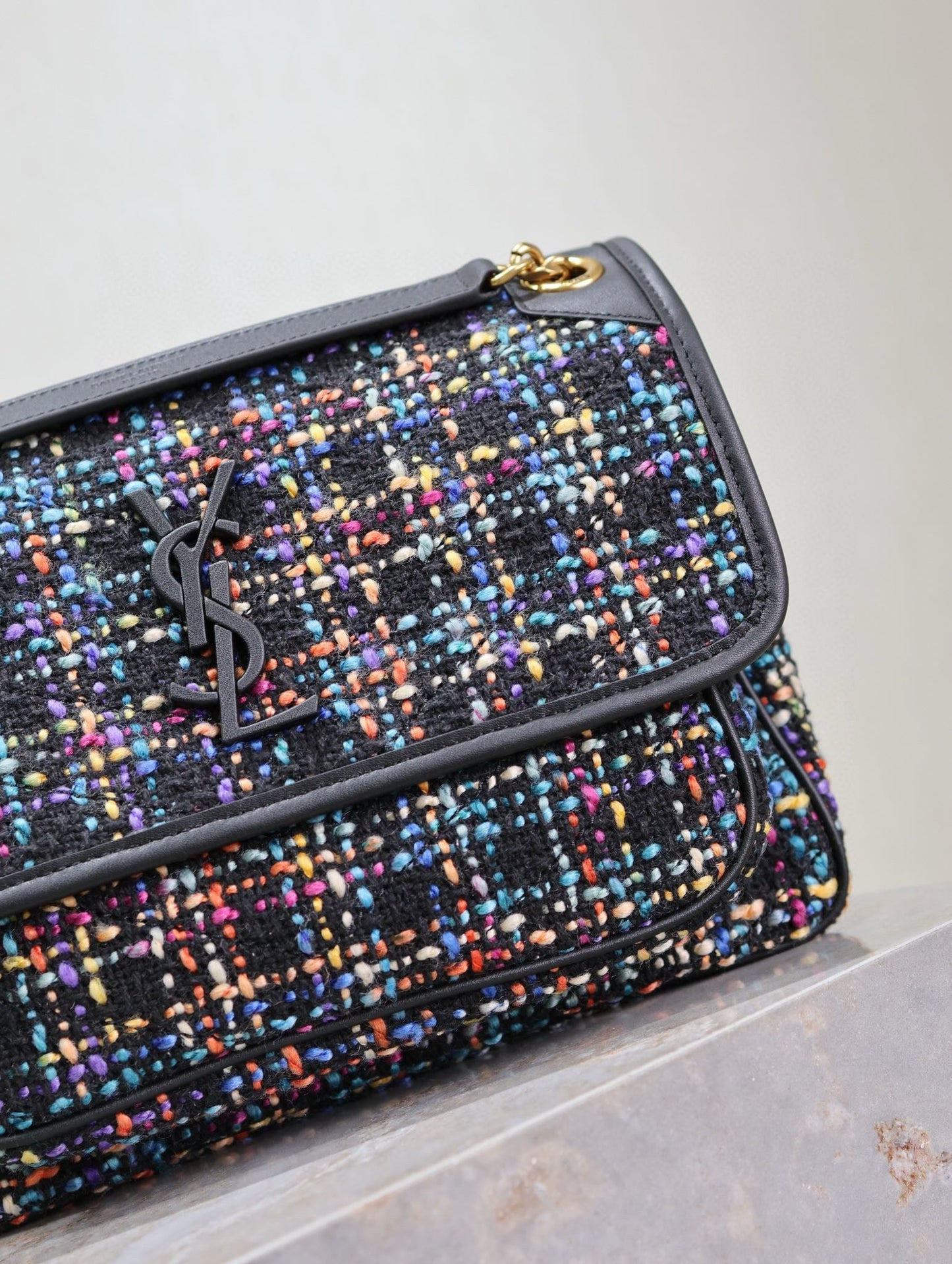 Luxury Saint Laurent YSL Niki Medium 28cm Tweed Bag Gold Hardware