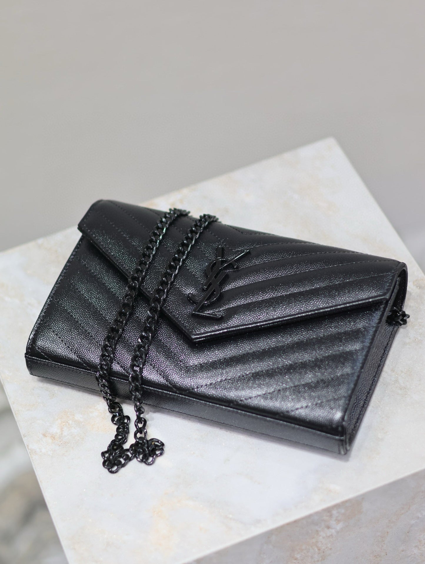 Luxury Saint Laurent YL Woc 22cm All Black Grained Calfskin