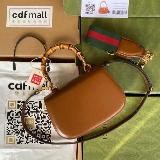 Luxury Gucci BAMBOO TOP HANDLE BAG 21 IN BROWN CALFSKIN
