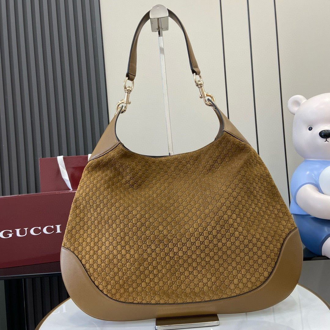 Luxury Gucci GG Tote Bag Brown Velvet Embossed and Leather
