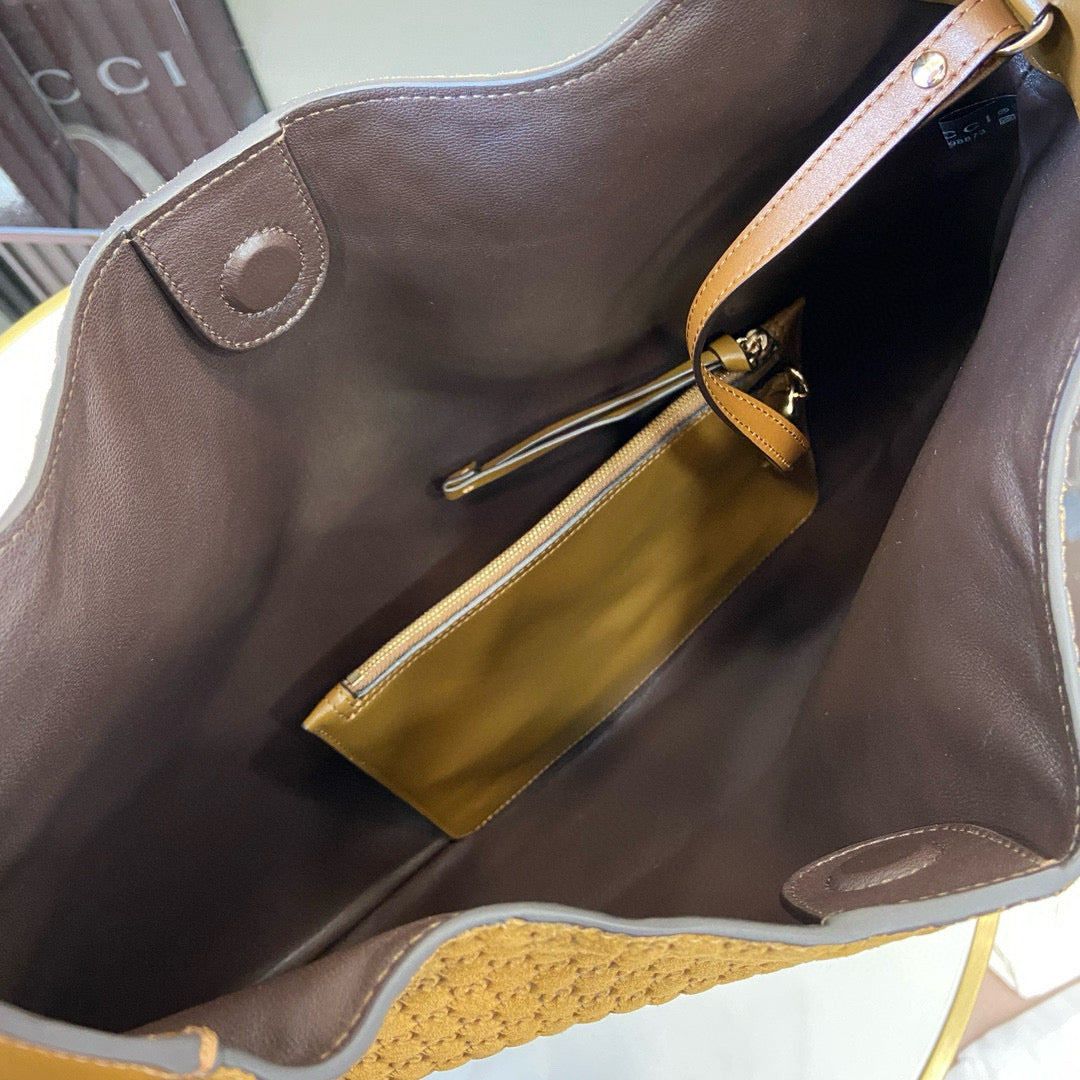 Luxury Gucci GG Tote Bag Brown Velvet Embossed and Leather