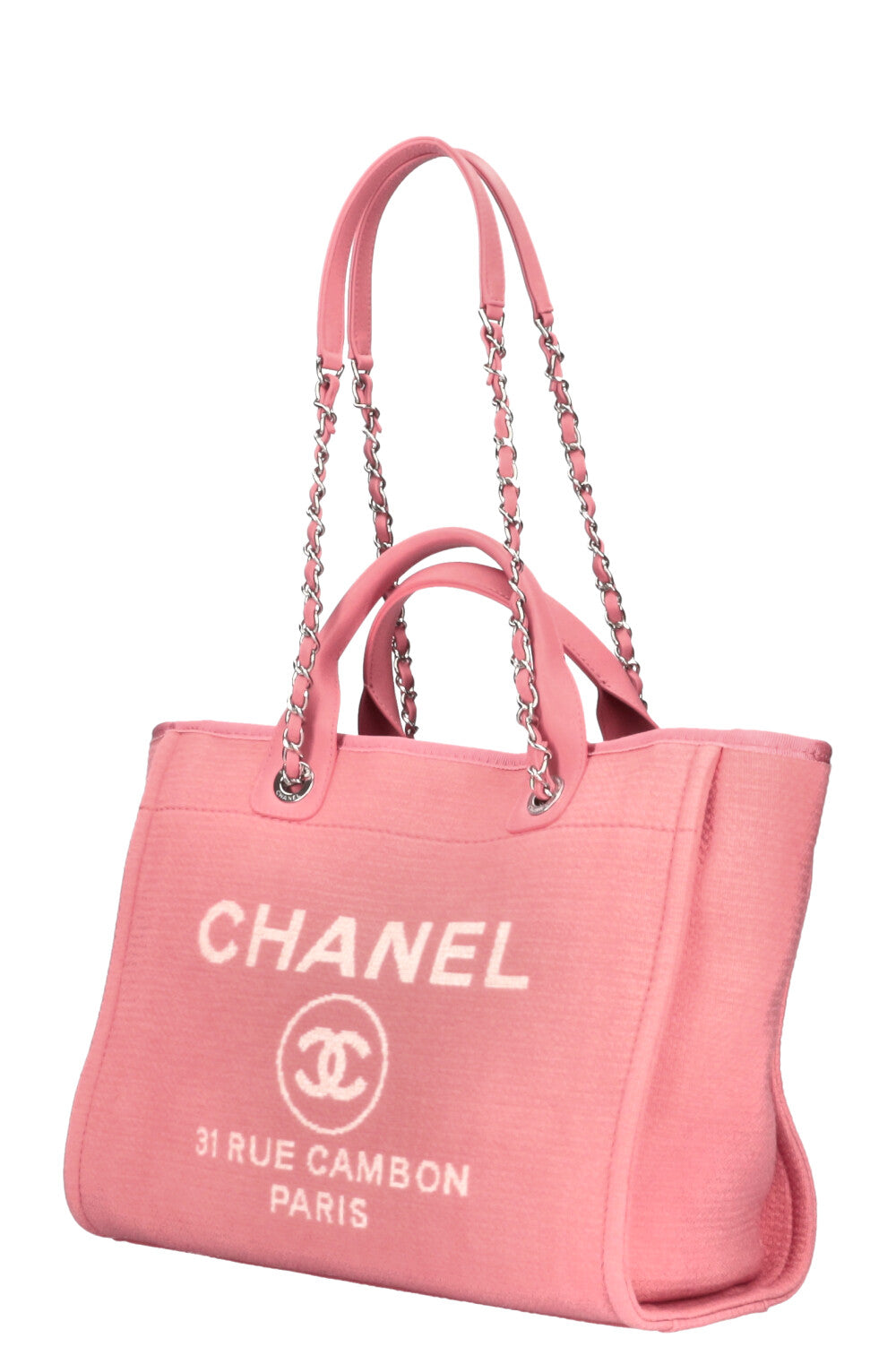 CHANEL Deauville Tote Bag Canvas Pink