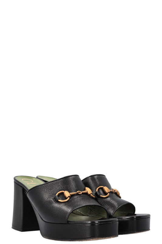 Luxury Gucci Trending 2025 Houdan Horsebit Plateau Heels Black