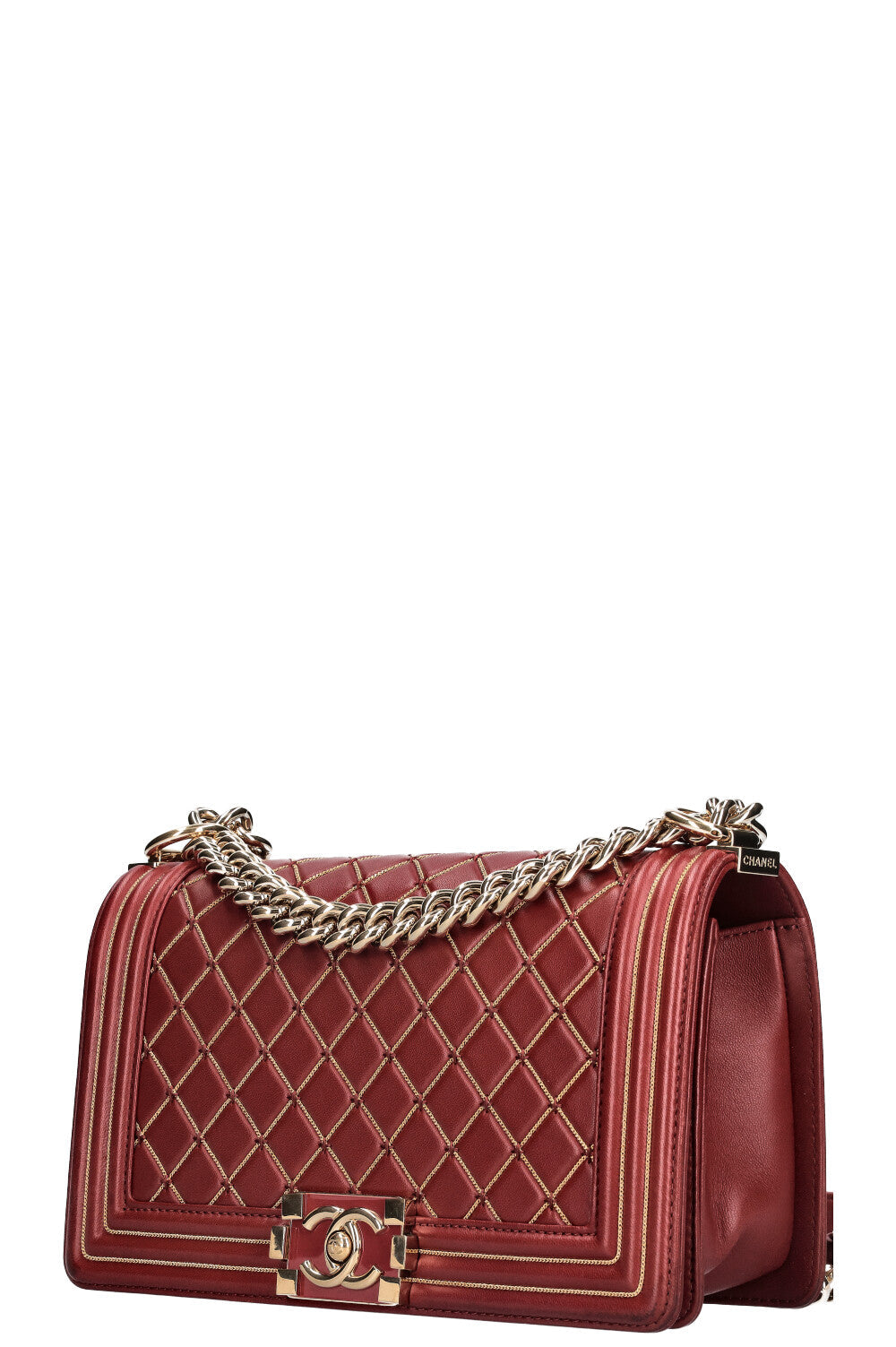 CHANEL Boy Bag Chain Quilted Red