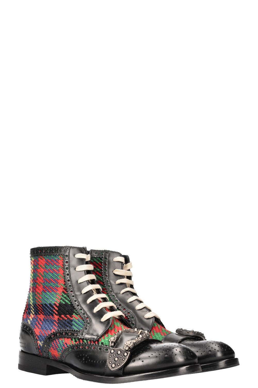 Luxury Gucci Trending 2025 Queercore Tartan Brogue Ankle Boots