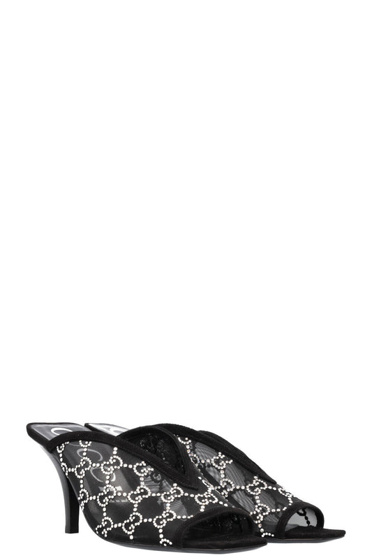 Luxury Gucci Trending 2025 GG Crystal Heeled Sandal Black