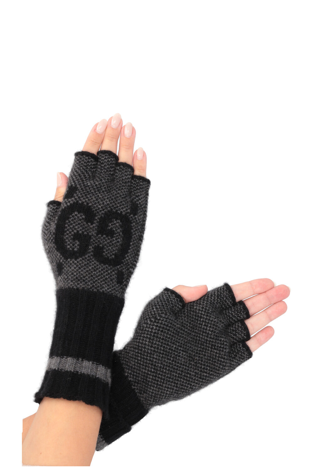 Luxury Gucci Trending 2025 GG Knit Gloves Charcoal Cashmere