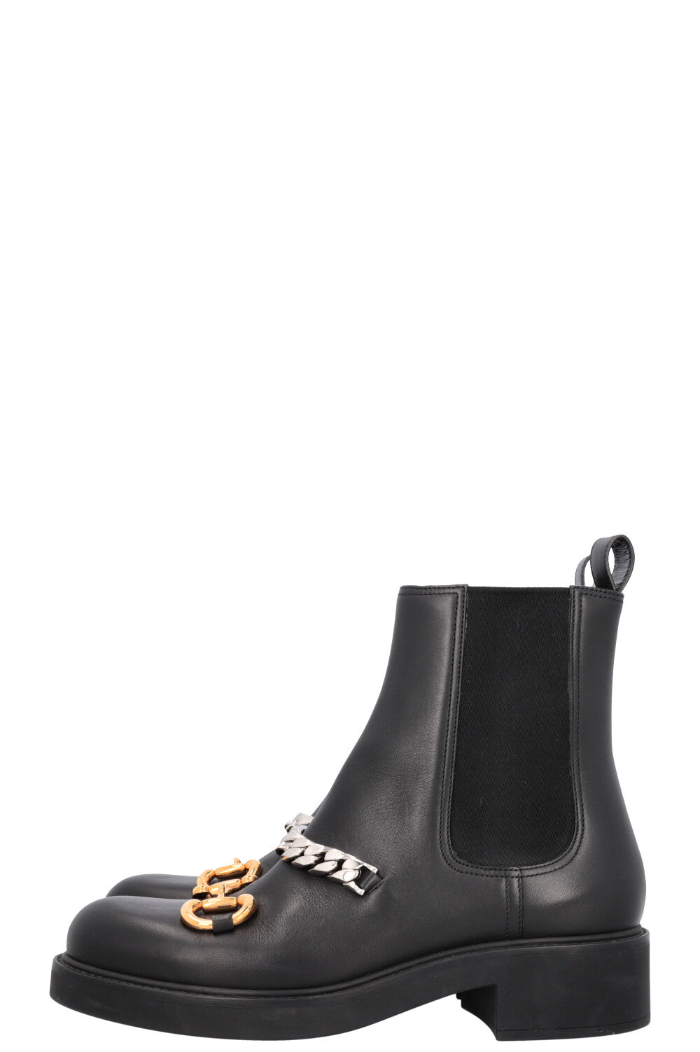Luxury Gucci Trending 2025 Horsebit Chain Chelsea Boots Black Leather