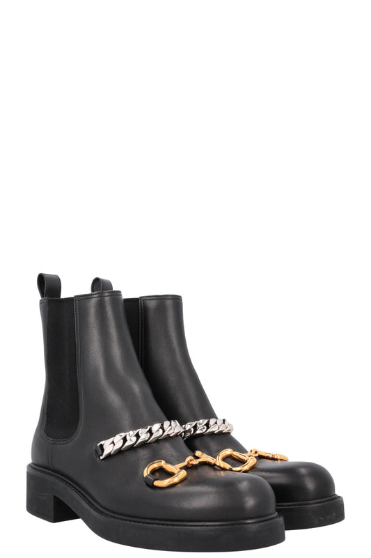 Luxury Gucci Trending 2025 Horsebit Chain Chelsea Boots Black Leather