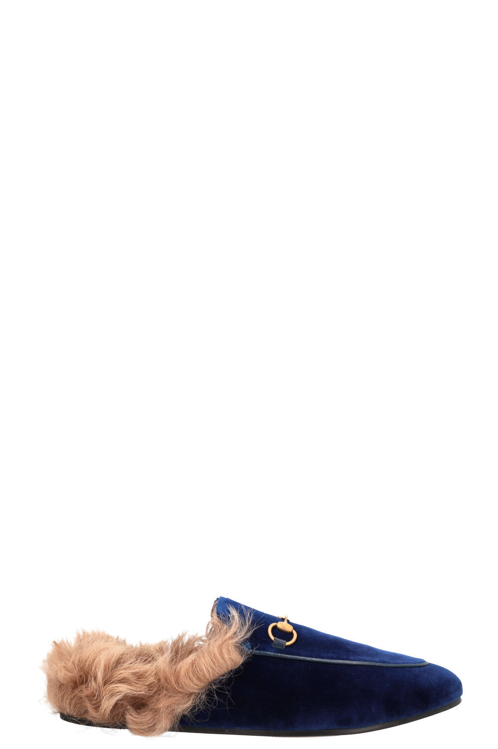 Luxury Gucci Trending 2025 Princetown Fur Mules Blue Velvet