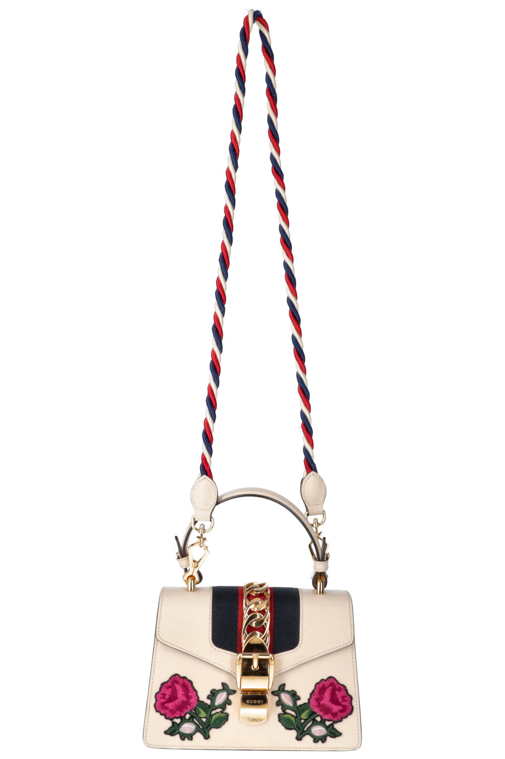 Luxury Gucci Trending 2025 Mini Sylvie Top Handle Bag Floral Ivory