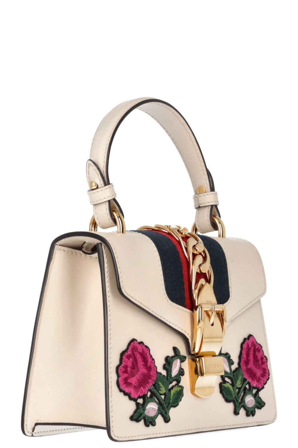 Luxury Gucci Trending 2025 Mini Sylvie Top Handle Bag Floral Ivory