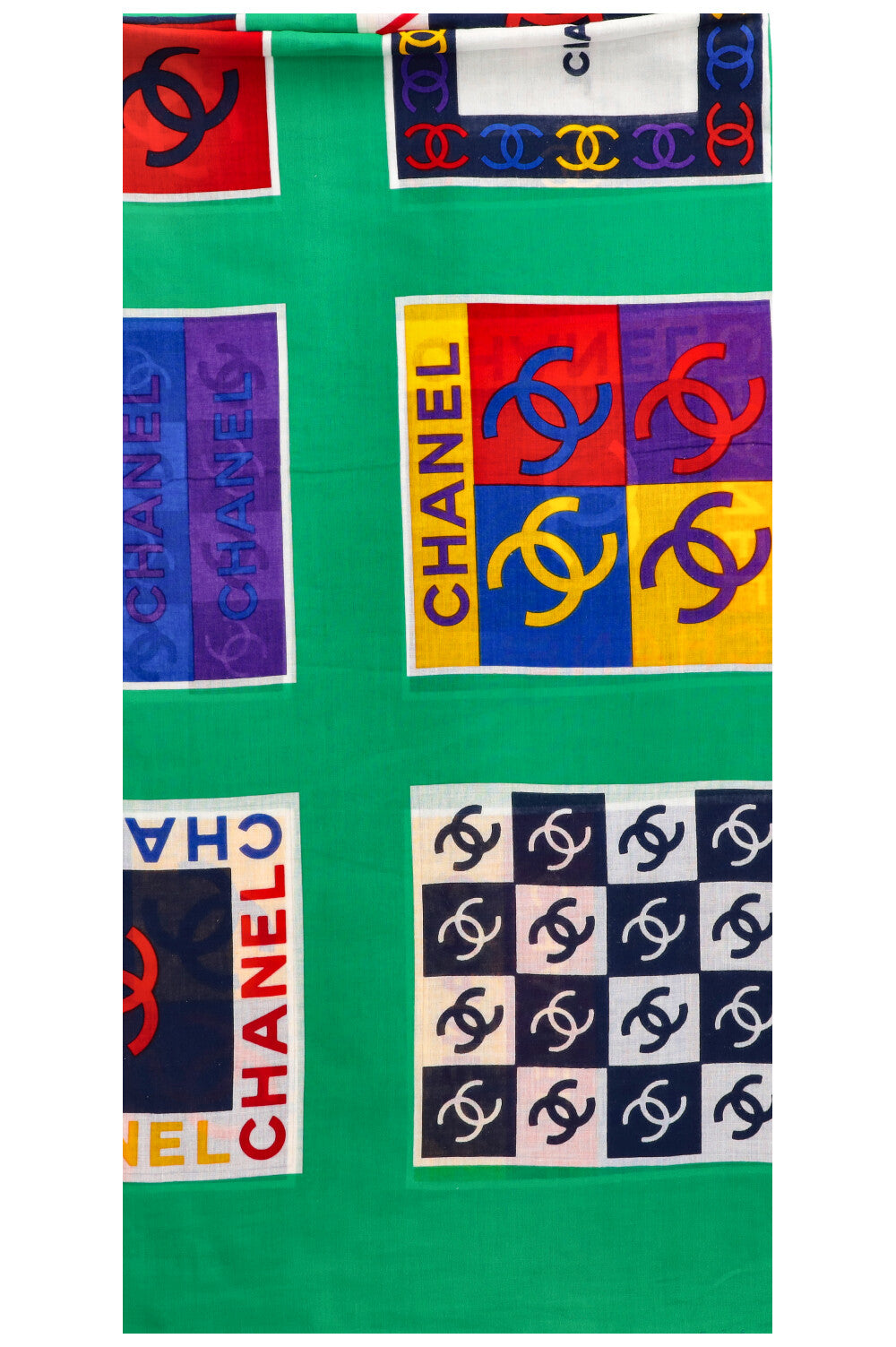 CHANEL Scarf CC Logo Cotton Green