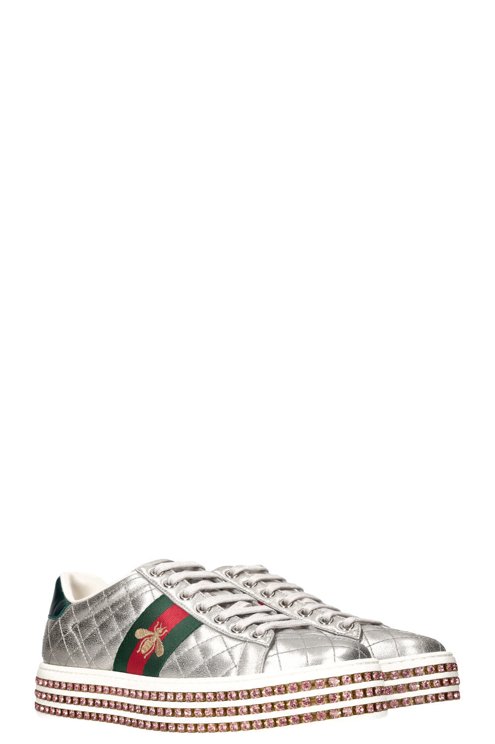 Luxury Gucci Trending 2025 Ace Bee Platform Sneakers Silver