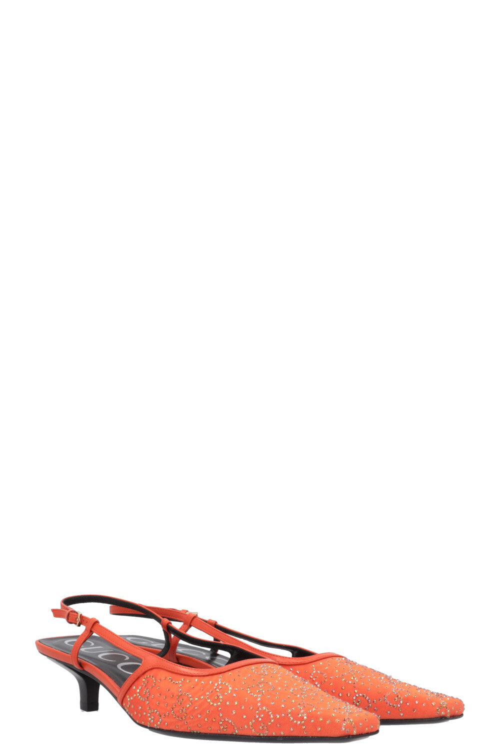 Luxury Gucci Trending 2025 Slingback GG Glitter Kitten Heel Orange