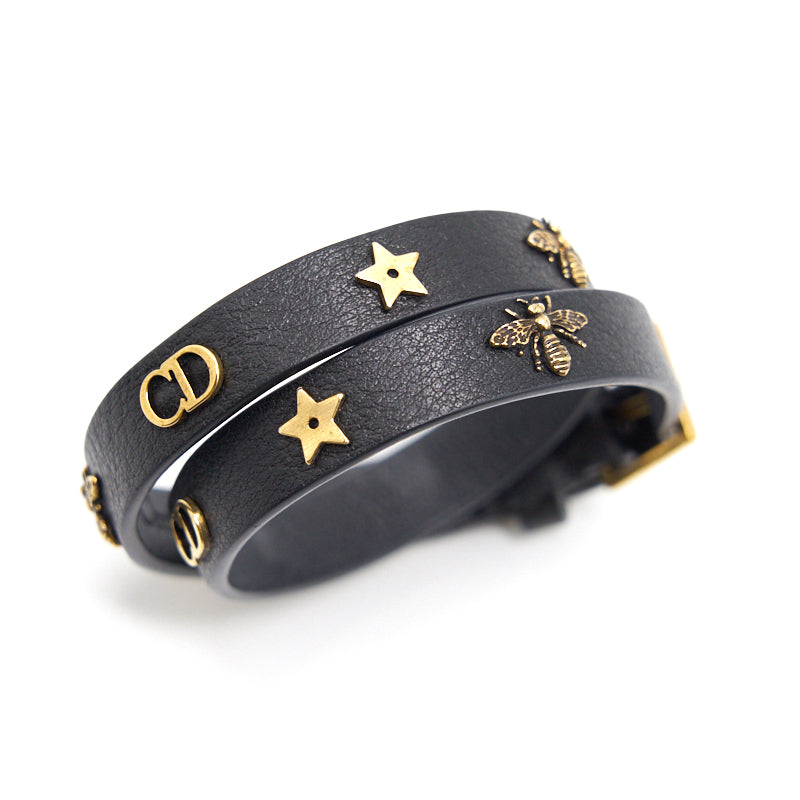 Luxury Dior Double Wrap Charm Leather Bracelet
