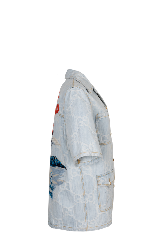 Luxury Gucci Trending 2025 California Embroidered GG Denim Jacket Blue