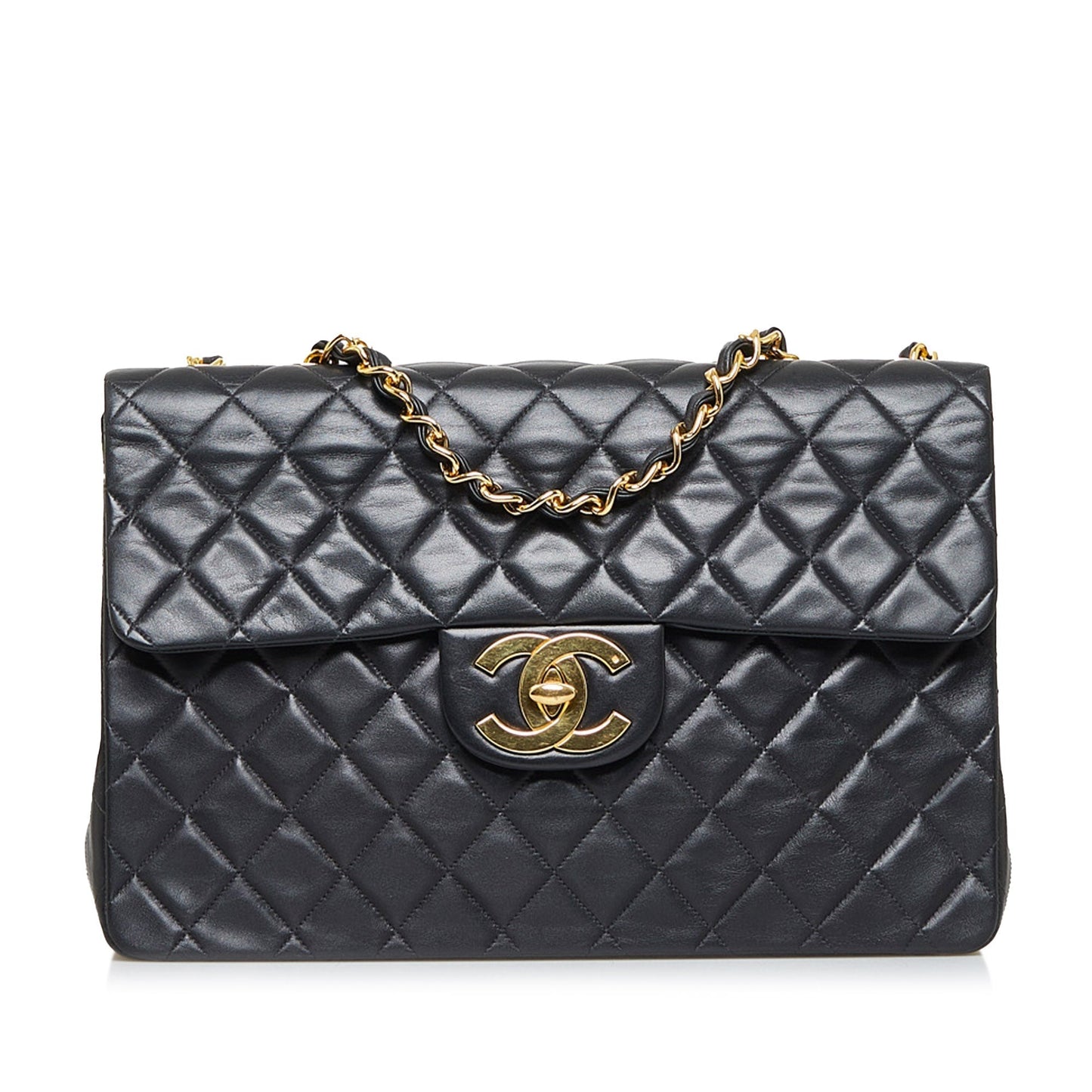Luxury Chanel Classic Single Flap Maxi Black Lambskin Gold