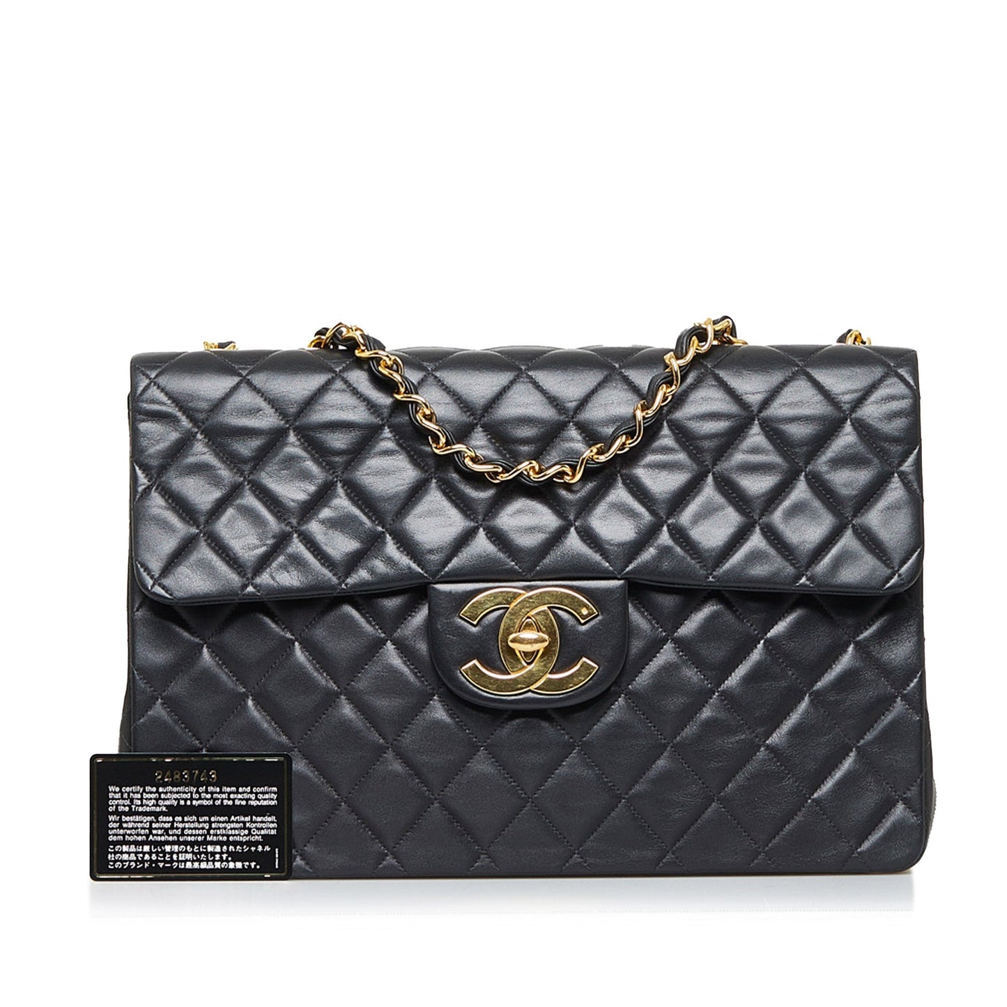 Luxury Chanel Classic Single Flap Maxi Black Lambskin Gold