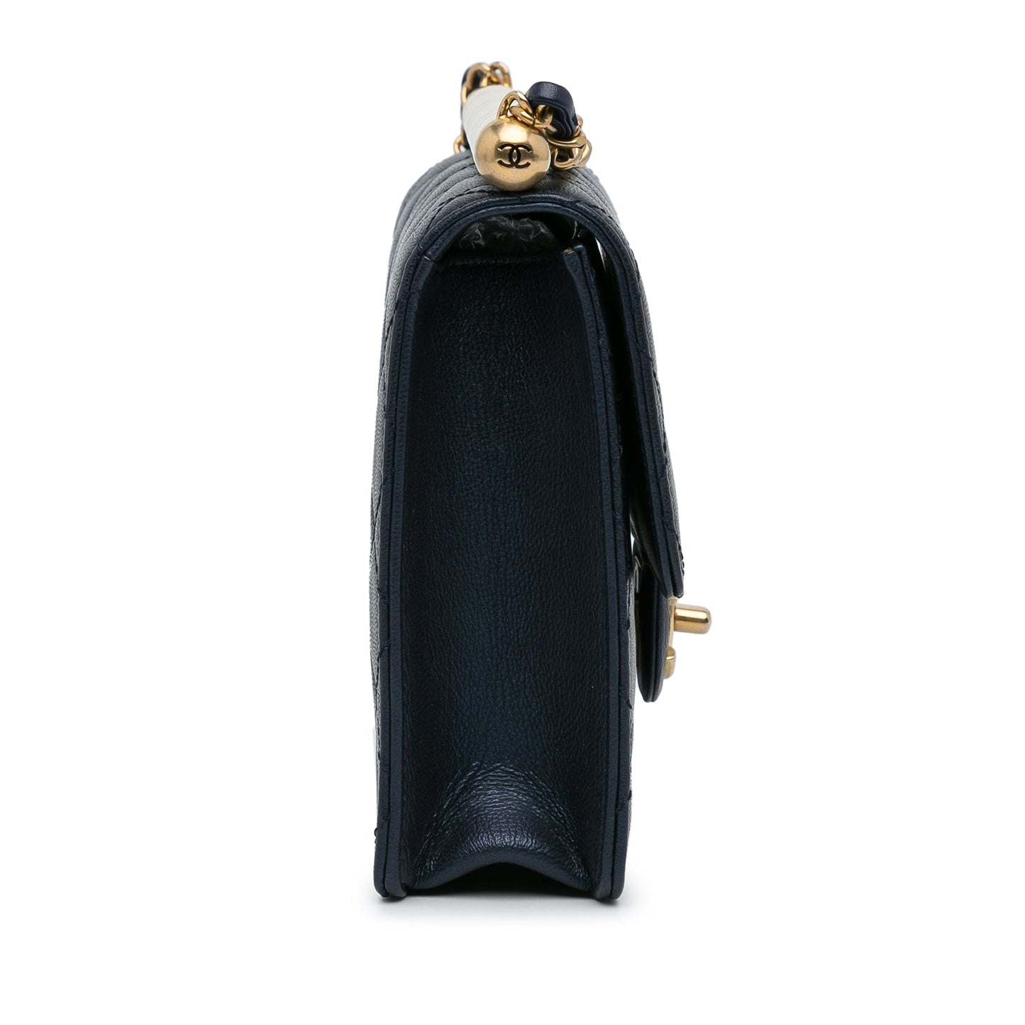 Luxury Chanel Flap Bag Chic Pearls Blue Lambskin Gold