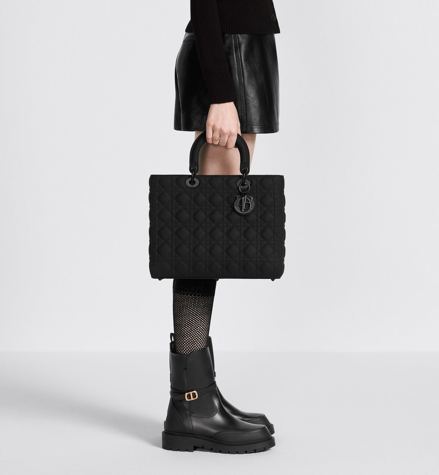 Large Lady Luxury Dior Bag Black Ultramatte Cannage Calfskin