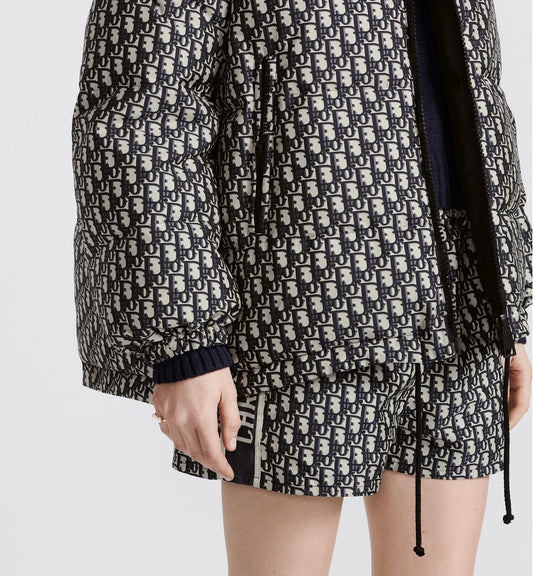 Reversible Long Puffer Jacket Blue And Ecru Luxury Dior Oblique Quilted Technical Taffeta