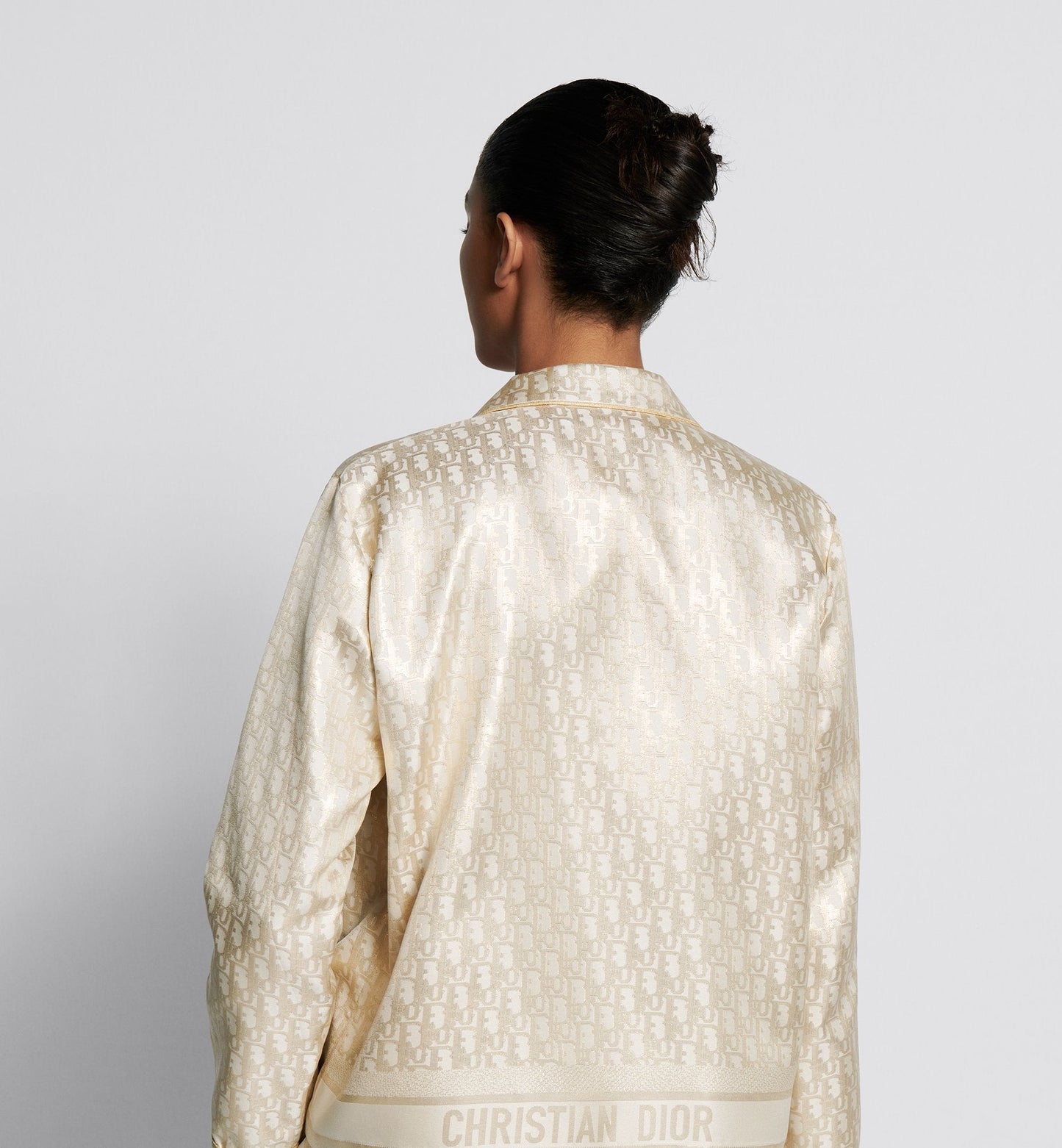 Or Shirt White And Gold Tone Silk Twill With Luxury Dior Oblique Motif
