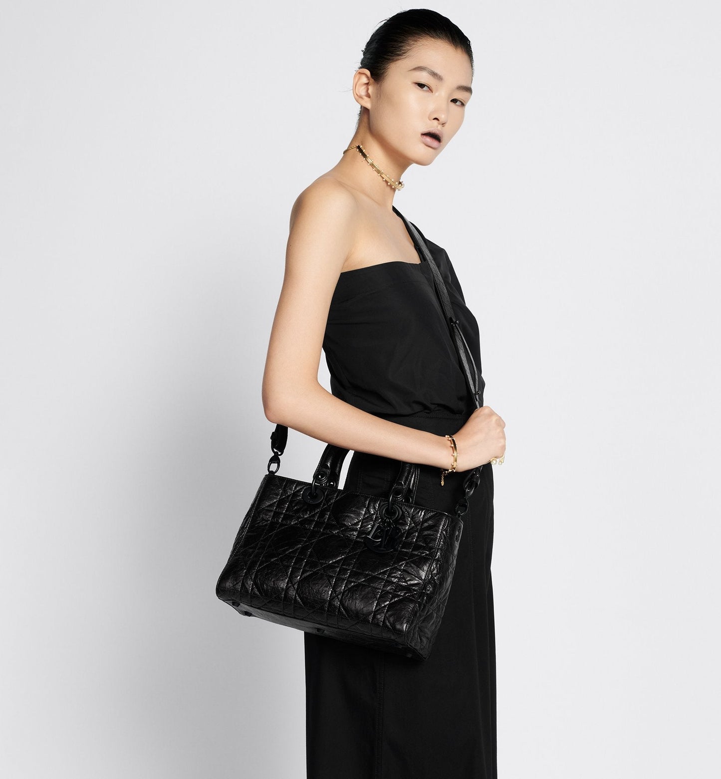 Medium Lady D-Sire My AbcLuxury Dior Bag Black Macrocannage Crinkled Calfskin
