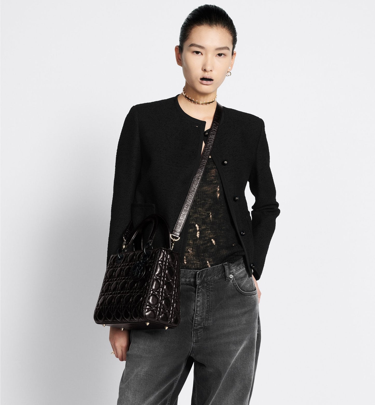 Medium Lady Luxury Dior Bag Black Crinkled Cannage Calfskin
