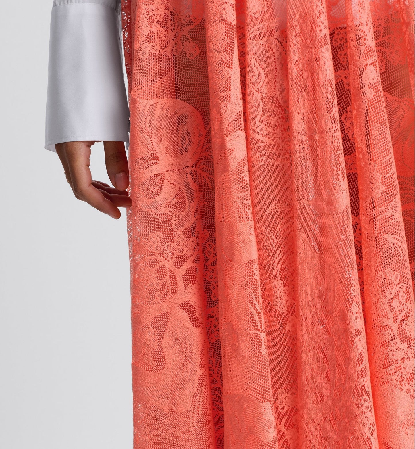 Luxury Dioriviera Flared Mid Length Skirt Coral Technical Cotton Lace