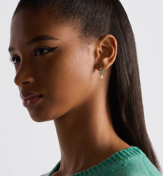 Luxury Dioriviera Petit Cd Earrings Gold Finish Metal White Resin Pearls And Aquamarina Lacquer