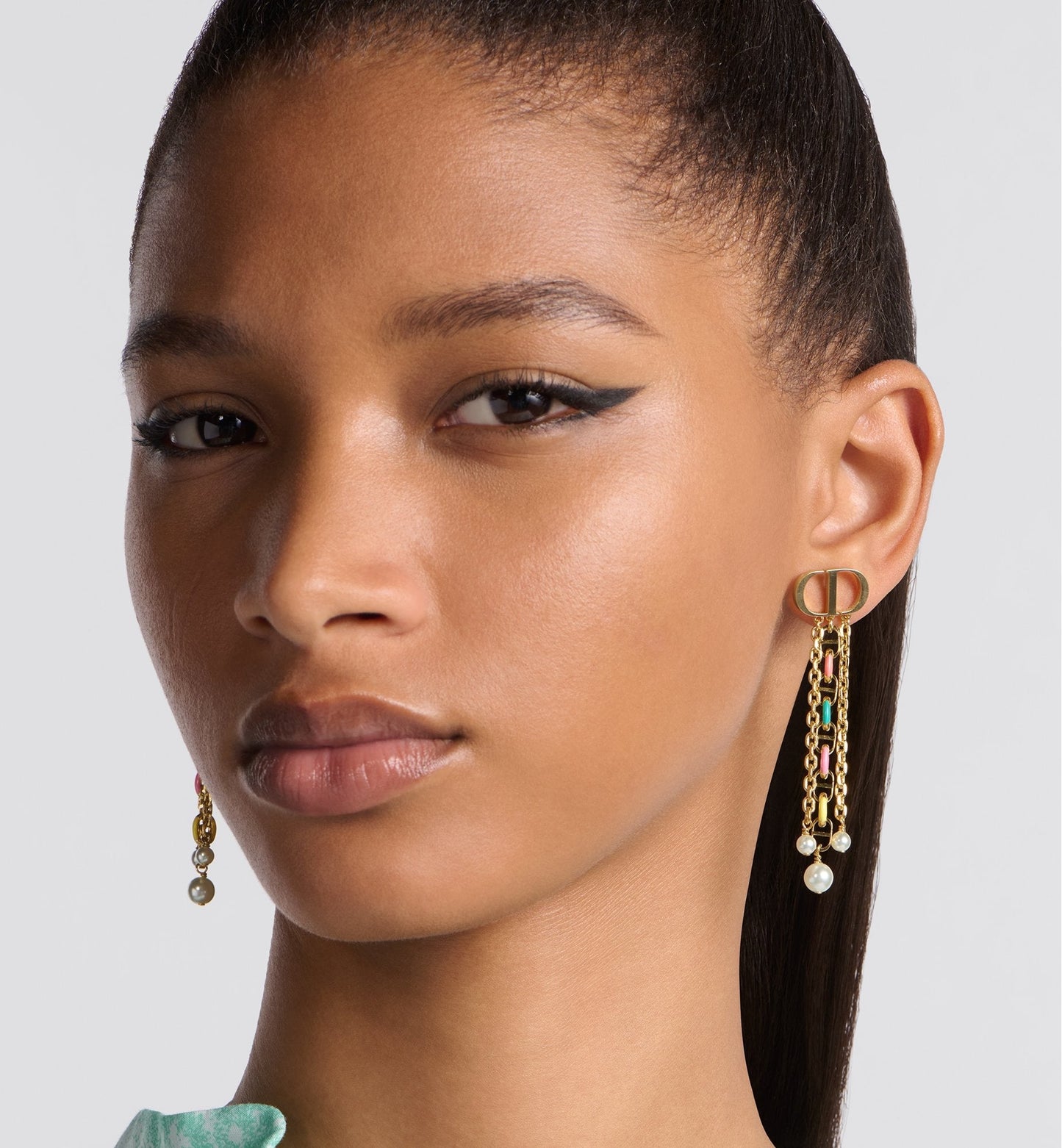 Luxury Dioriviera Petit Cd Earrings Gold Finish Metal With White Resin Pearls And Multicolor Lacquer