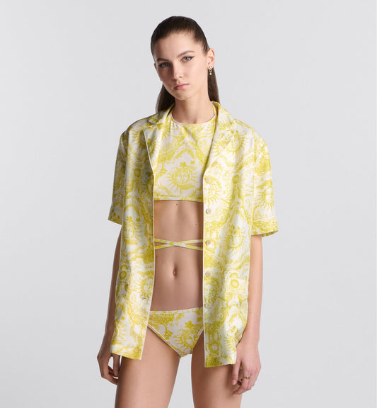 Luxury Dioriviera Swimsuit Top White And Lemon Yellow Technical Fabric With Toile De Jouy Soleil Motif