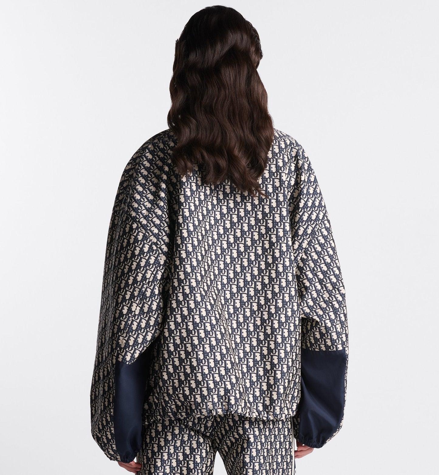 Pullover Anorak Blue And Ecru Technical Taffeta Jacquard With Luxury Dior Oblique Motif