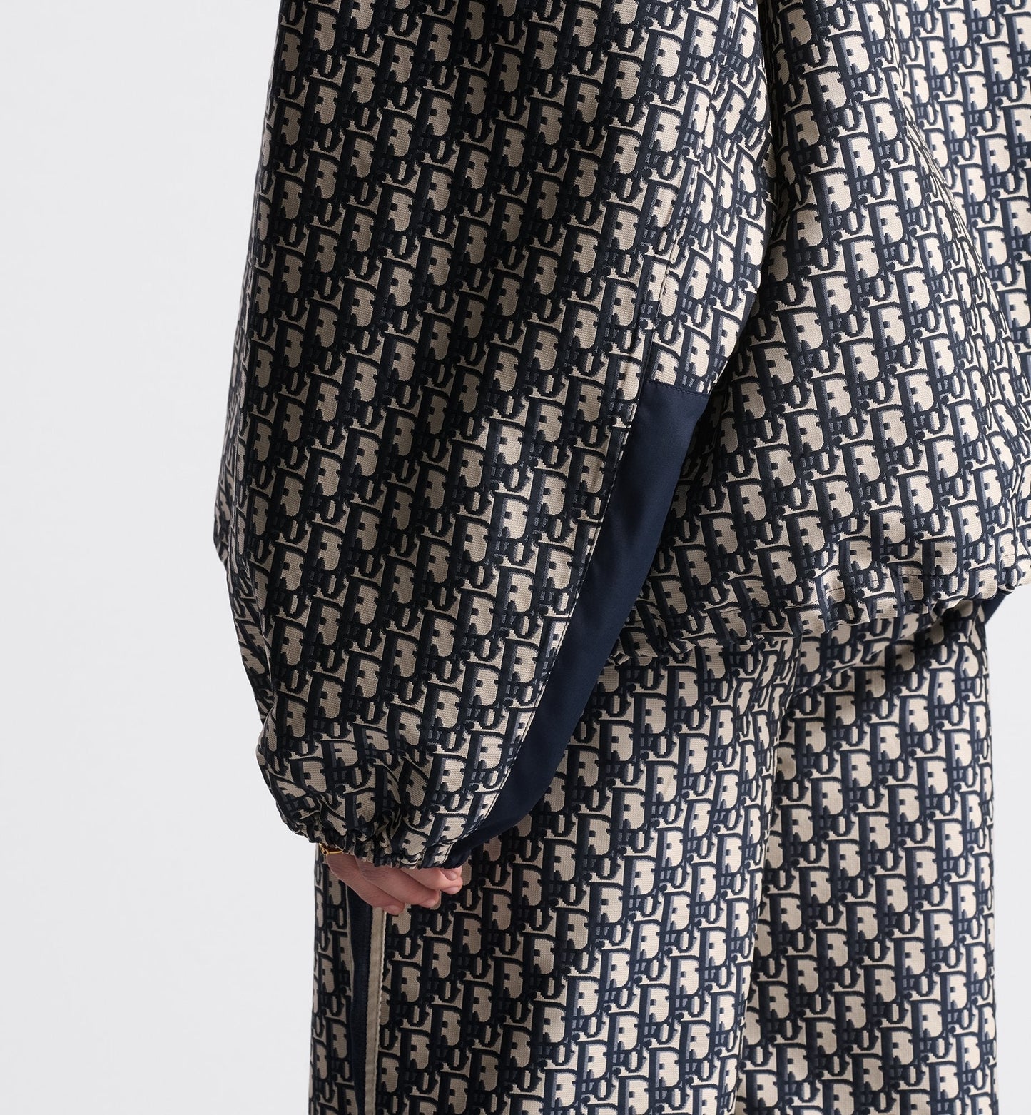 Pullover Anorak Blue And Ecru Technical Taffeta Jacquard With Luxury Dior Oblique Motif