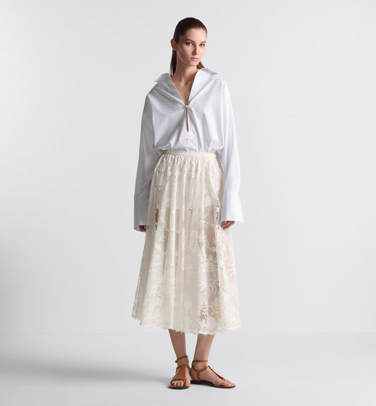 Luxury Dioriviera Flared Mid Length Skirt White Toile De Jouy Soleil Technical Cotton Lace