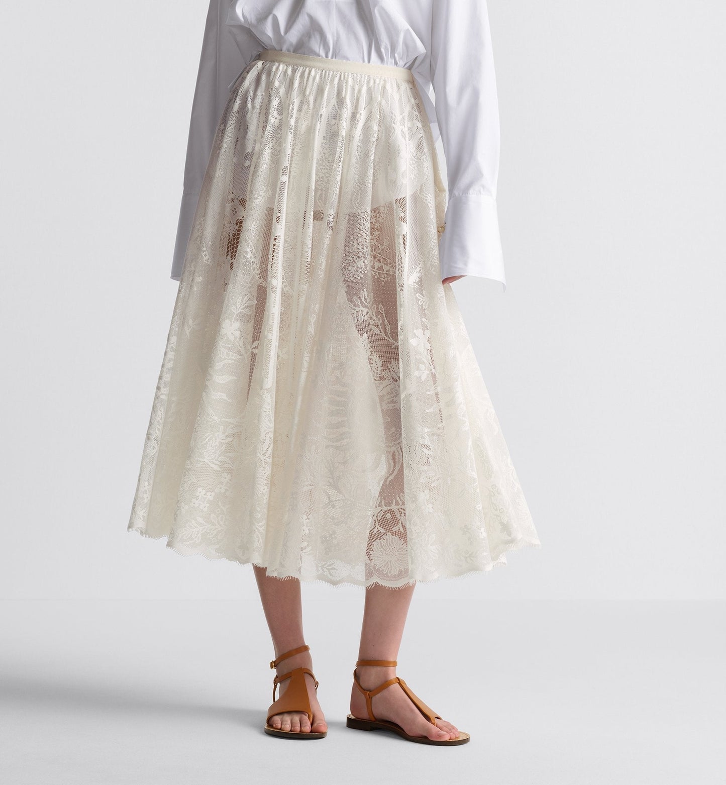 Luxury Dioriviera Flared Mid Length Skirt White Toile De Jouy Soleil Technical Cotton Lace