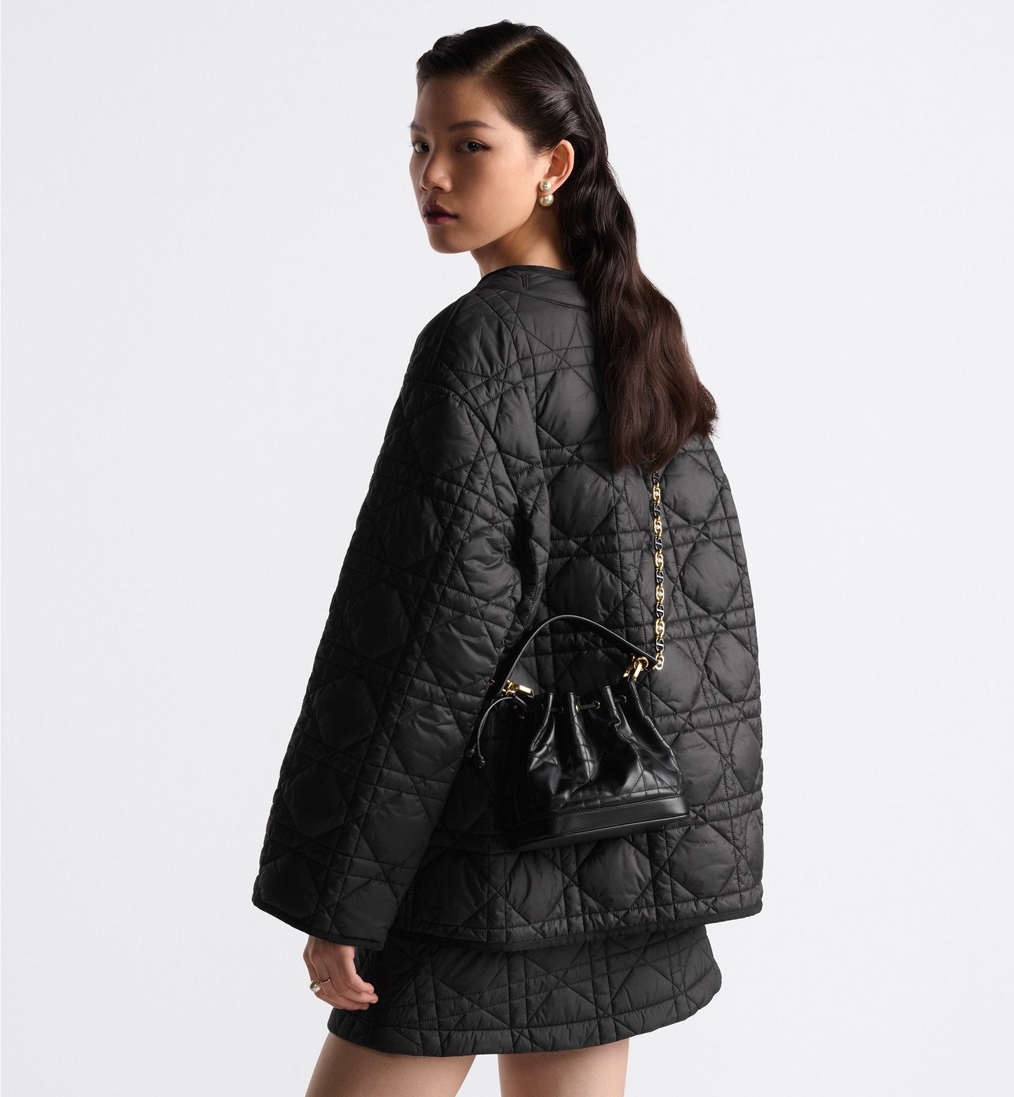 Small Luxury Dior Jolie Bucket Bag Black Macrocannage Lambskin And Calfskin