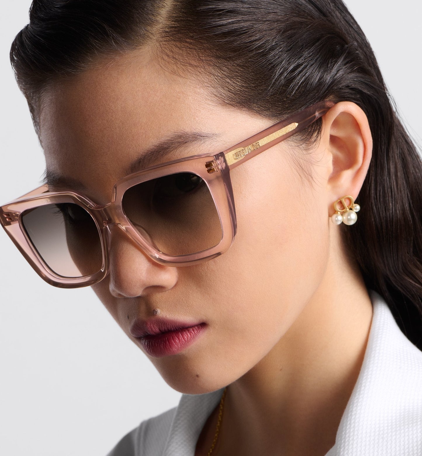 Luxury Diormidnight S1I Transparent Pink Square Sunglasses