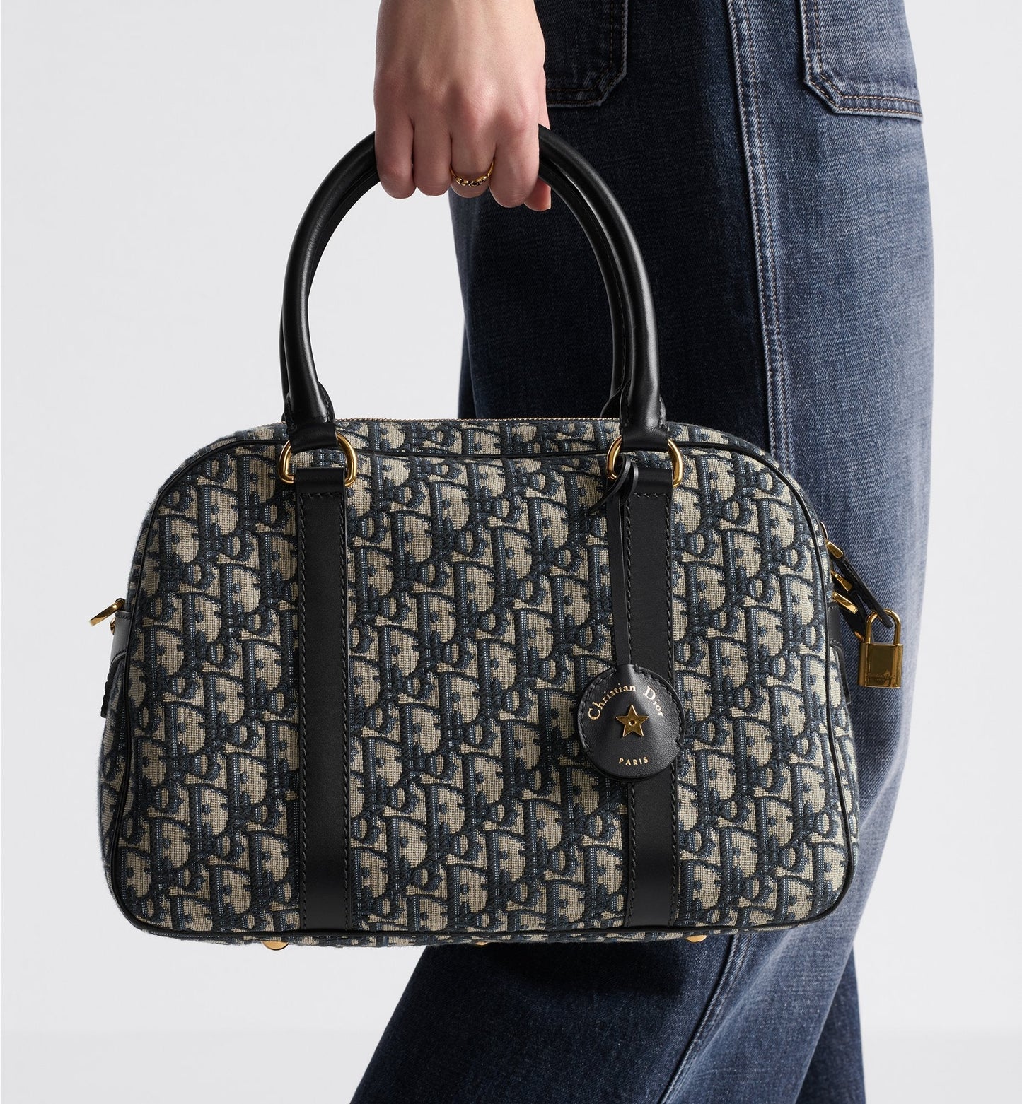 Large D-Vibe Bowling Bag Blue Luxury Dior Oblique Jacquard