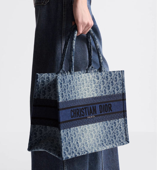 Medium Luxury Dior Book Tote Blue Denim Luxury Dior Oblique Jacquard