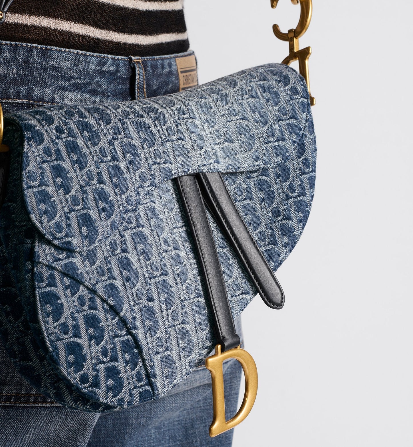 Saddle Bag With Strap Blue Denim Luxury Dior Oblique Jacquard