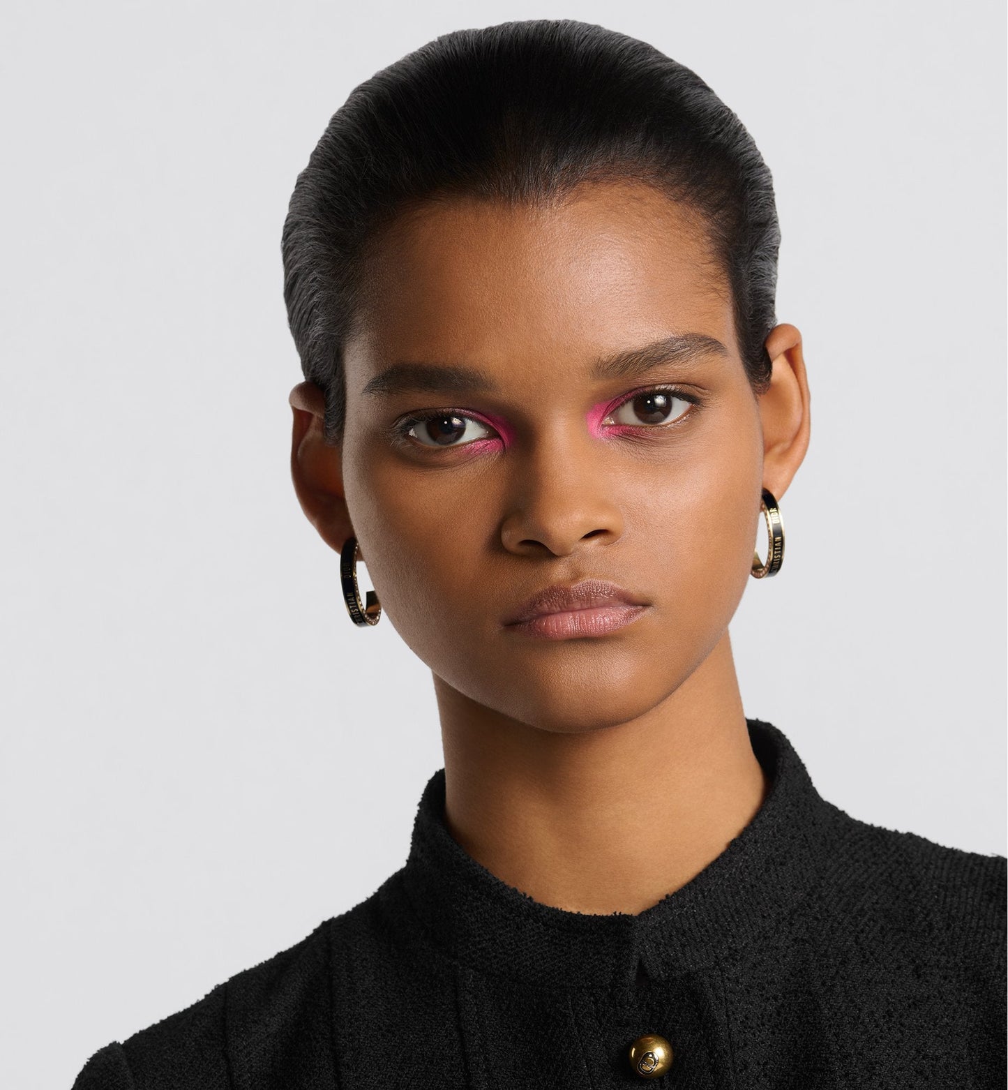Large Luxury Dior Night Code Hoop Earrings Gold Finish Metal, White Crystals And Black Lacquer