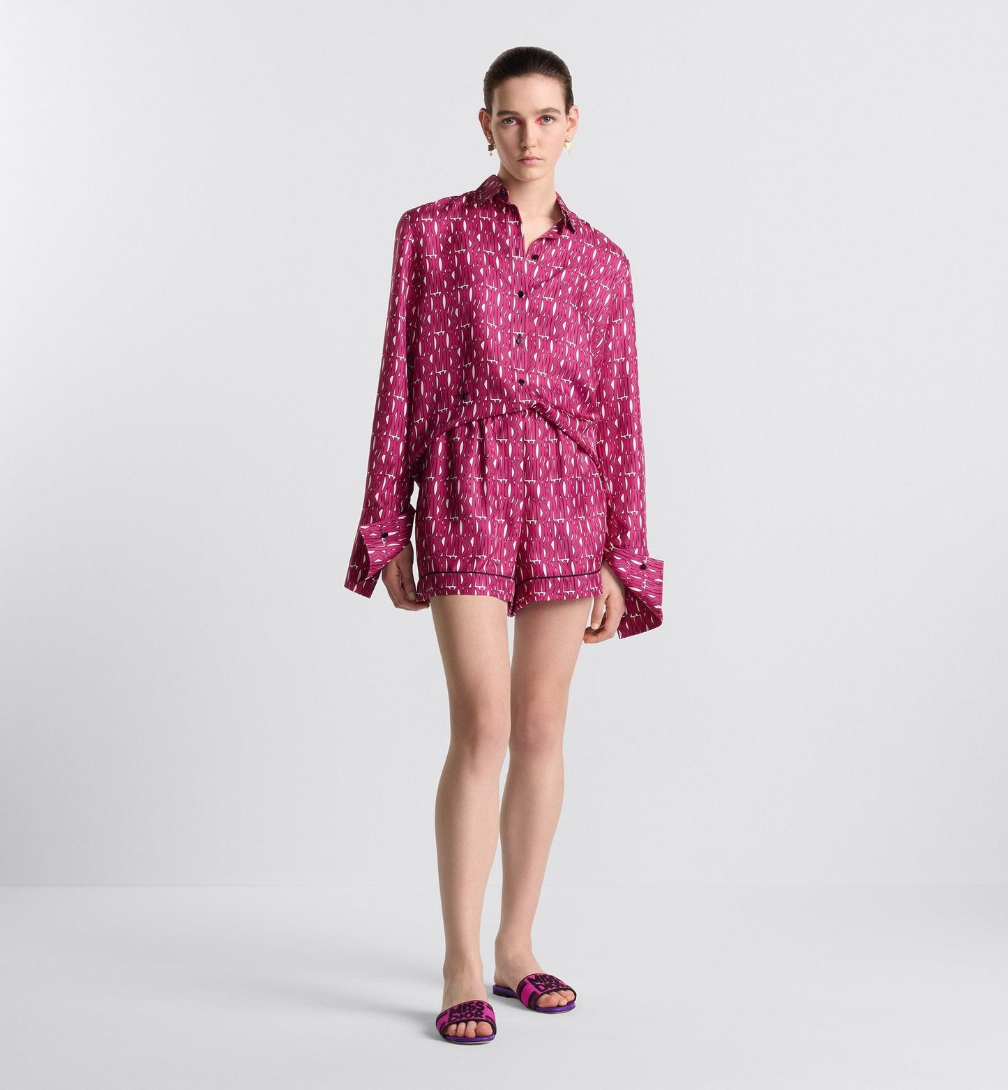 Shorts White Silk Twill With Fuchsia Miss Luxury Dior Allover Motif