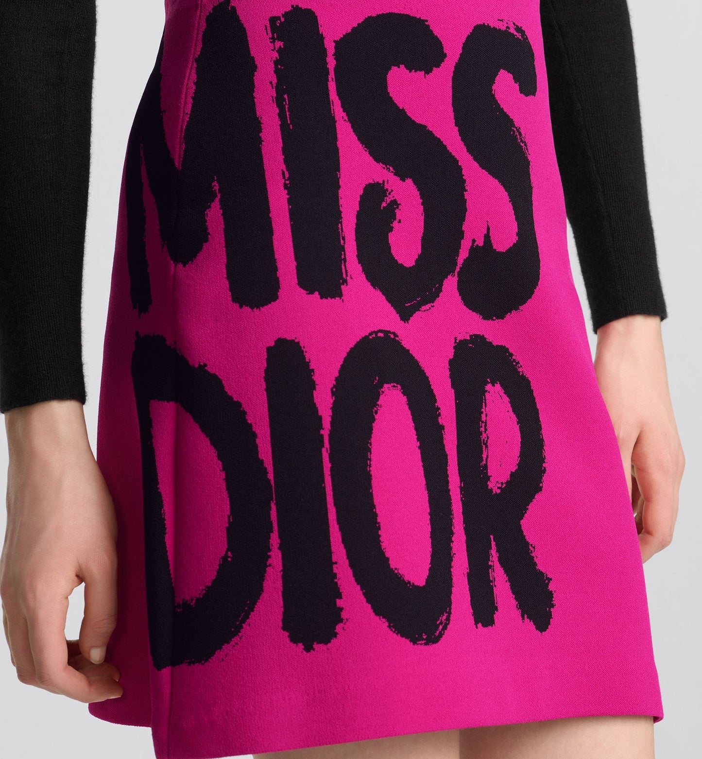 Flared Miniskirt Fuchsia Technical Knit With Black Miss Luxury Dior Graffiti Motif