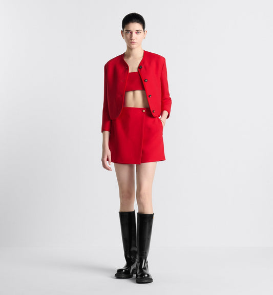 Luxury Dioramour Skort With Cd Button Red Lightweight Wool And Silk