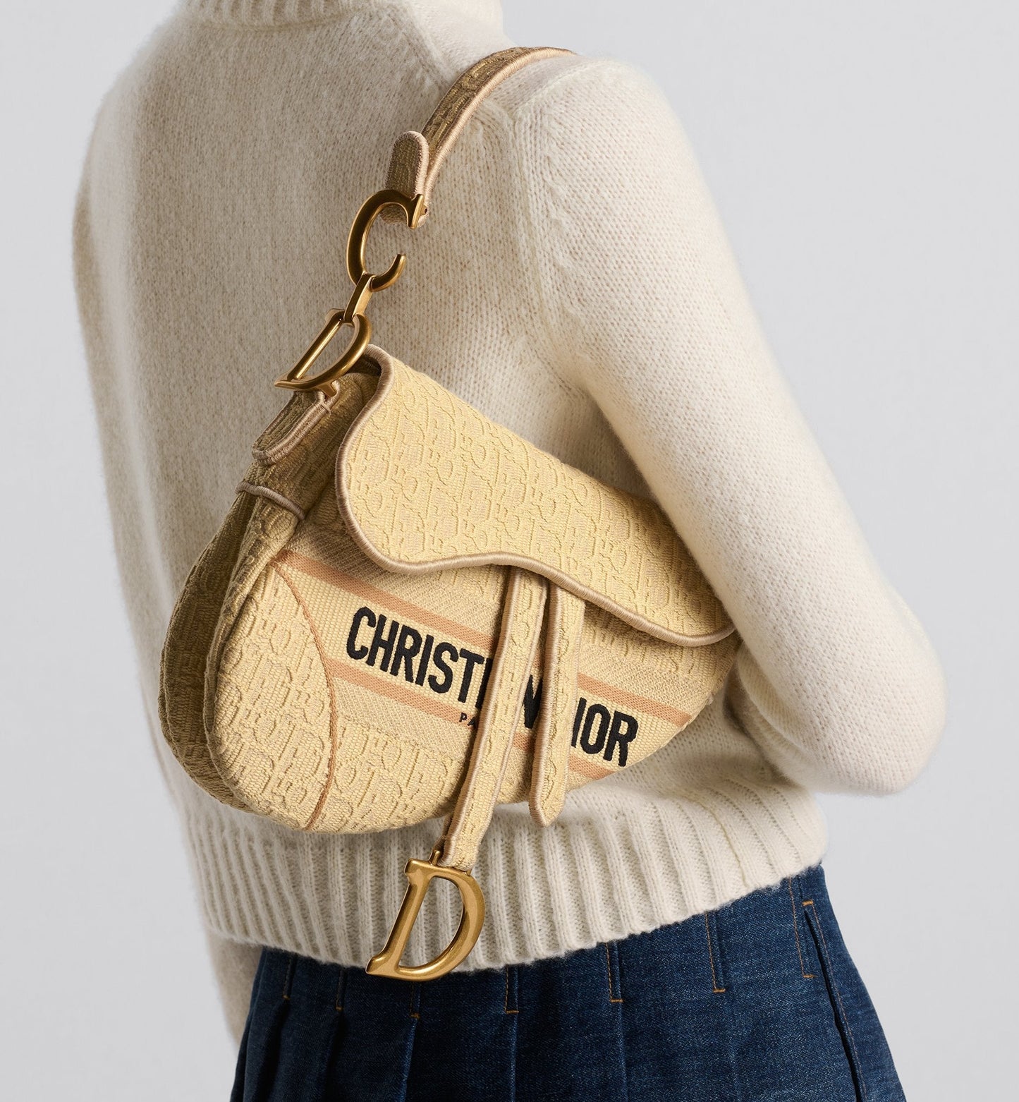 Saddle Bag Beige Luxury Dior Oblique Embroidered Raffia